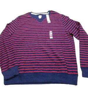JC Penny Sweater Mens XL Blue Red Striped Cotton Crew‎ Neck Knit Pullover NEW